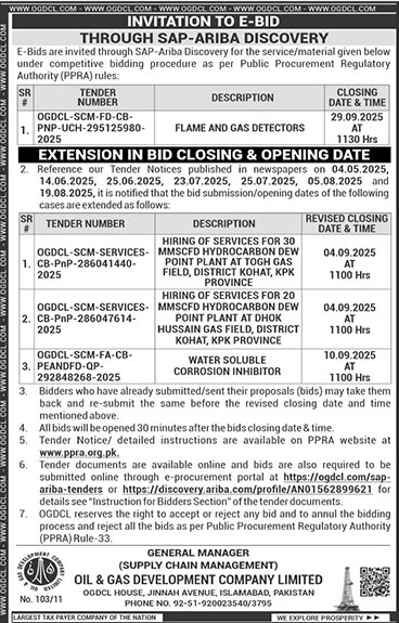Oil & Gas Development Company Limited Islamabad Tender Notice
